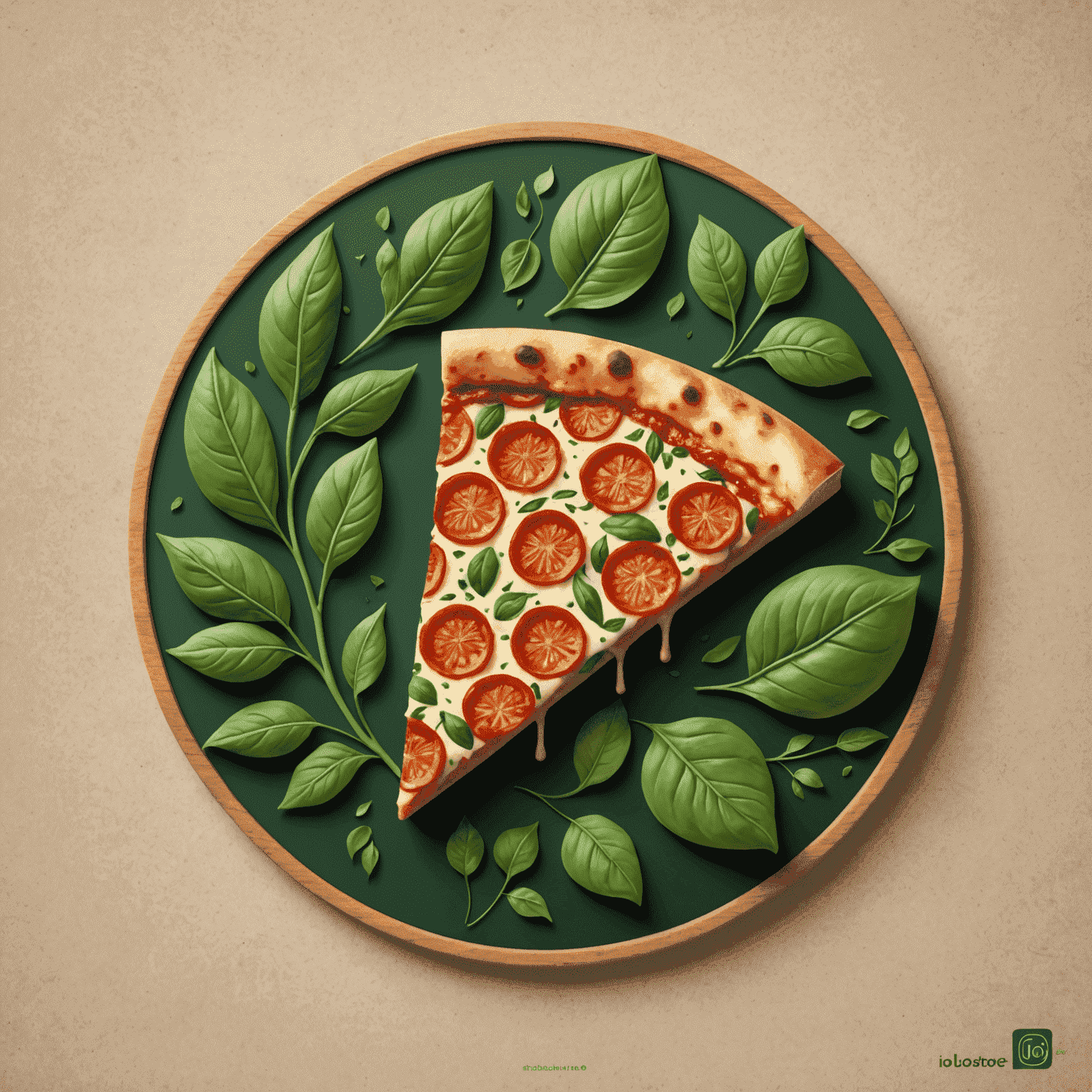 iolostores logo - A stylized pizza slice with green leaves forming the crust