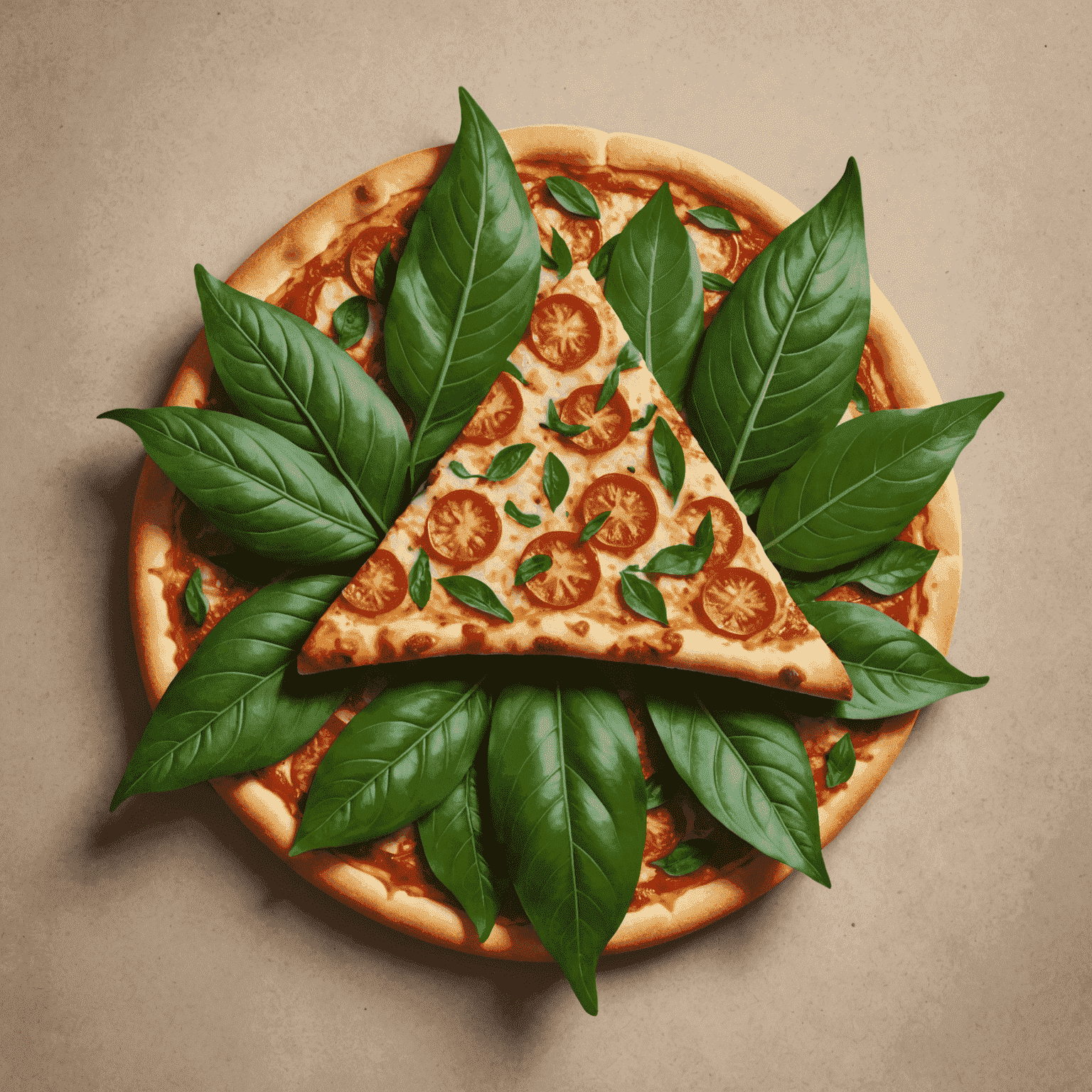 iolostores logo - A stylized pizza slice with green leaves forming the crust