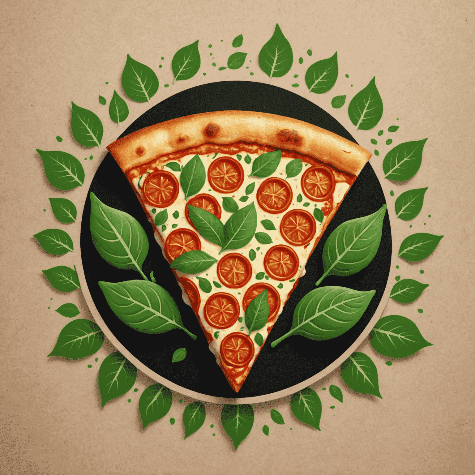 iolostores logo - A stylized pizza slice with green leaves forming the crust