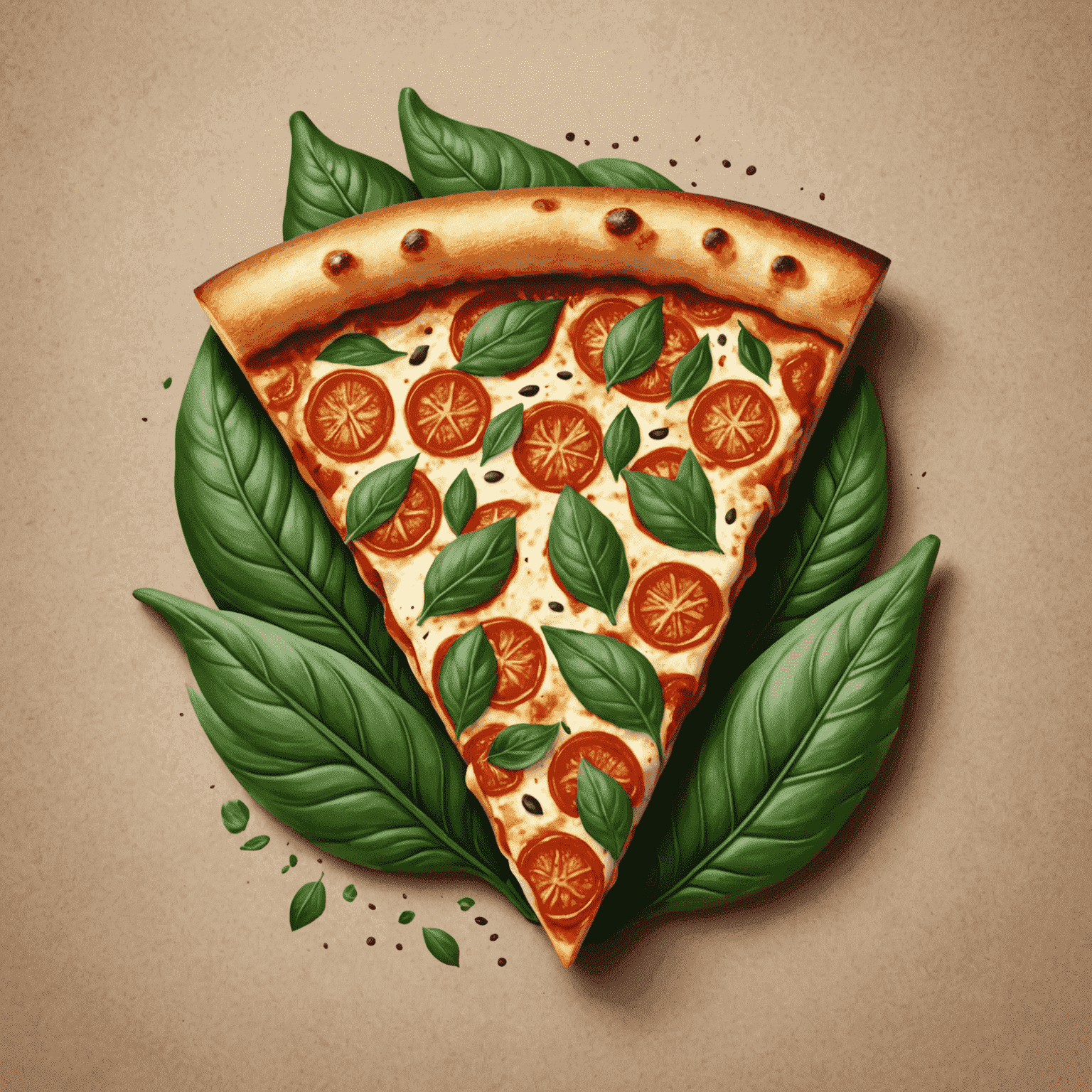 iolostores logo - A stylized pizza slice with green leaves forming the crust