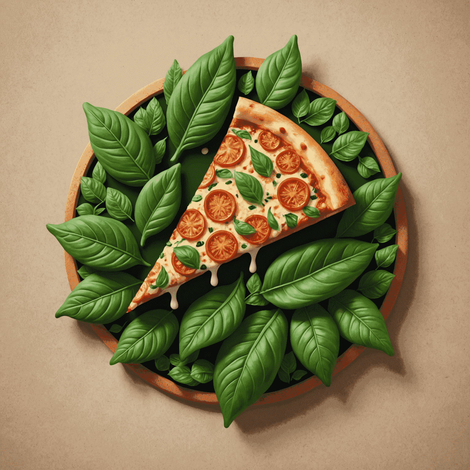 iolostores logo - A stylized pizza slice with green leaves forming the crust