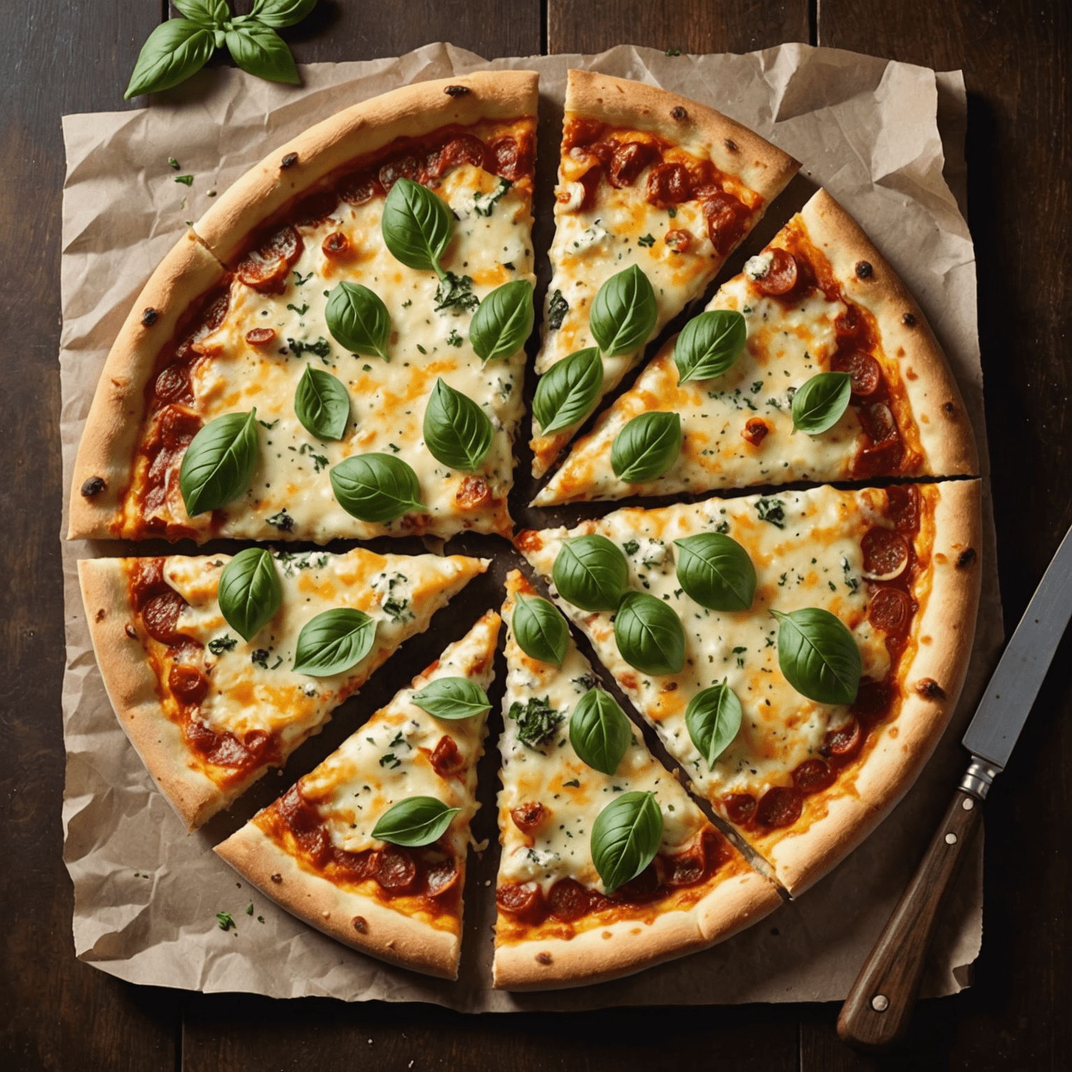 A luxurious four-cheese pizza showcasing a blend of gourmet cheeses